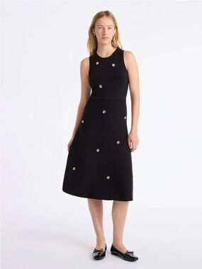 Sleeveless Black Midi Dress with Floral Embellishments